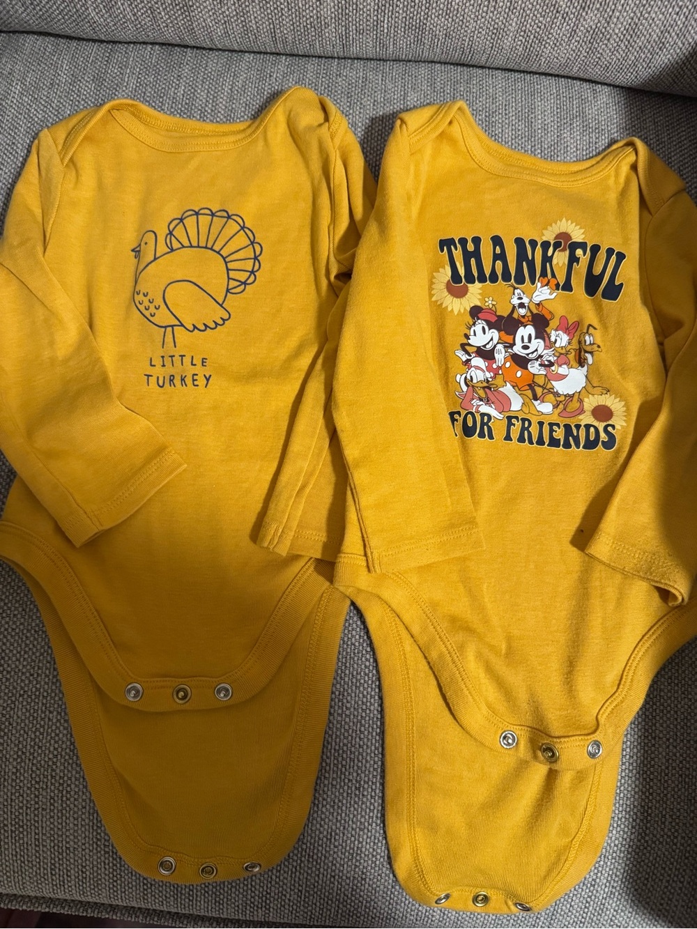 jumping beans Mustard Yellow Thanksgiving Turkey Bodysuits - Set of 2